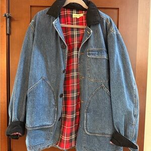 Alex Mill Blue Denim Jacket with Red Plaid Lining